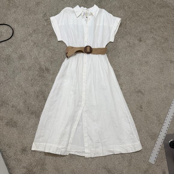 MNG medium Laia linen cap sleeve belted shirt midi dress D1 3066 - Picture 10 of 14